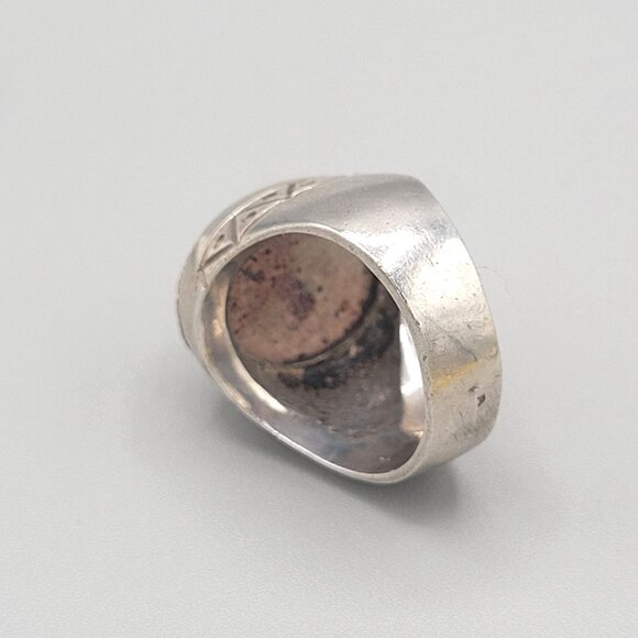 Mexican Cantera Fire Opal Mens Ring Sterling Silver Twisted Rope Border 9 3/4 - Picture 5 of 11